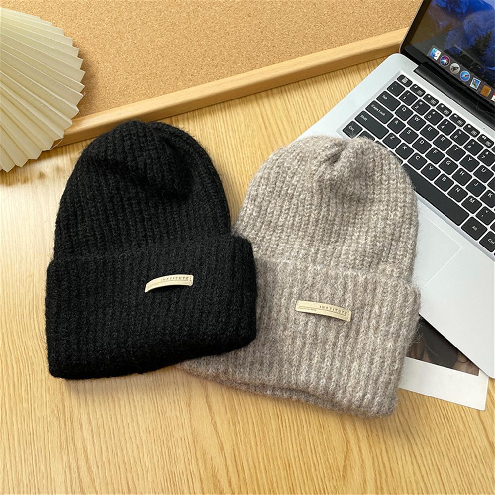 Japanese Style Beanie Hats Patch Design Ski Cap Fashion Ear Protection Pullover Hat  for Women Men