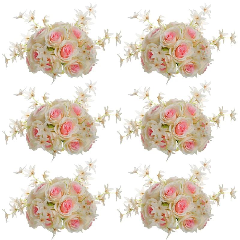 6Pcs Artificial Flowers Centerpiece Table Decorations Rose Ball for Weddding Floral Arrangements Bouquet for Party Home Decor