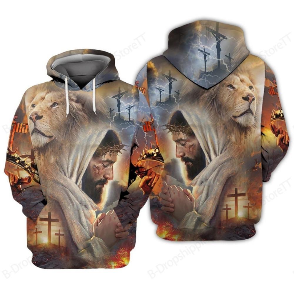 Lion Cross 3D Print Hoodie Men Women Fashion Jesus Faith Hoodie Sweatshirt Spring Autumn Coat Unisex Tracksuit Mens Clothng Teen