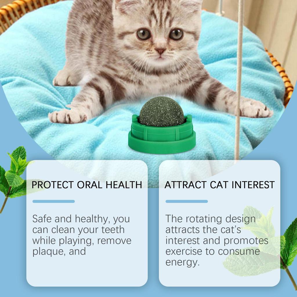 YEGBONG Mint Flavored Spinning Cat Ball Toy (1pc) - Safe Chewing Toy for Cats, Dental Cleaning and Care, Spinning Mint Ball for Your Cat's Health