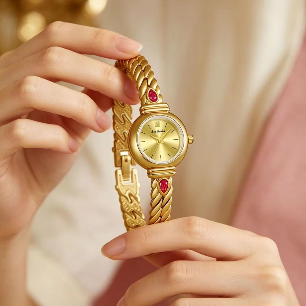 BS Bee Sister Ladies Watch French Style Elegant luxurious Oval Magenta Temperament Quartz Wristwatch Women's Wristwatch