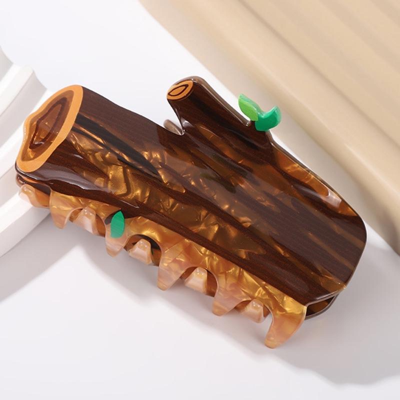 Nature Charm Tree Stump Design Hair Clip Geometric Cloud Pattern Acrylic Hair Accessory For Women Girls