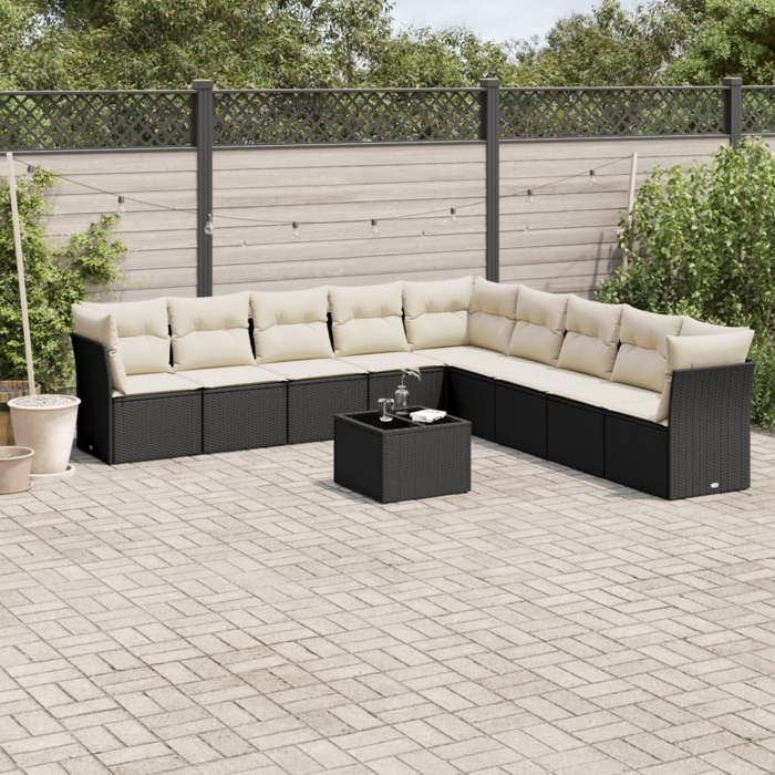 VidaXL Garden Lounge Set with Cushions 10 Pcs, Patio Sofas, Patio Furniture Set, Outdoor Furniture, Black 3217786