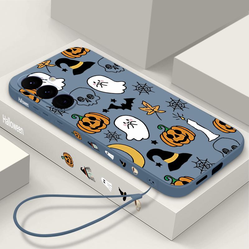 Lanyard Phone Case For Samsung Galaxy A56 A17 A26 A16 A36 A55 A54 A53 A15 S24 S25 FE S25 S22 S23 Ultra Plus Pumpkin Patterned Cover