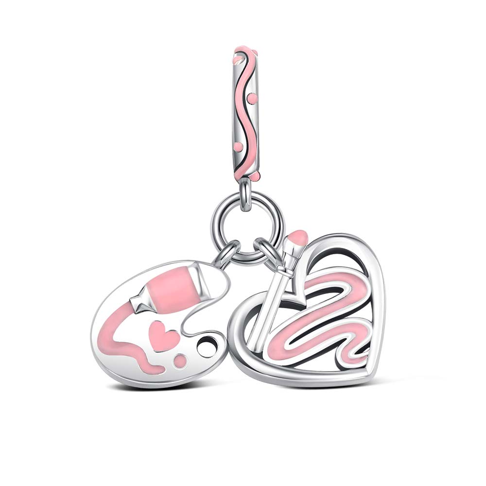 Copper Charms Zircon Pink Love Heart Pendants Beads Fit Originalbracelet Bangle Diy Jewelry For Women Gift