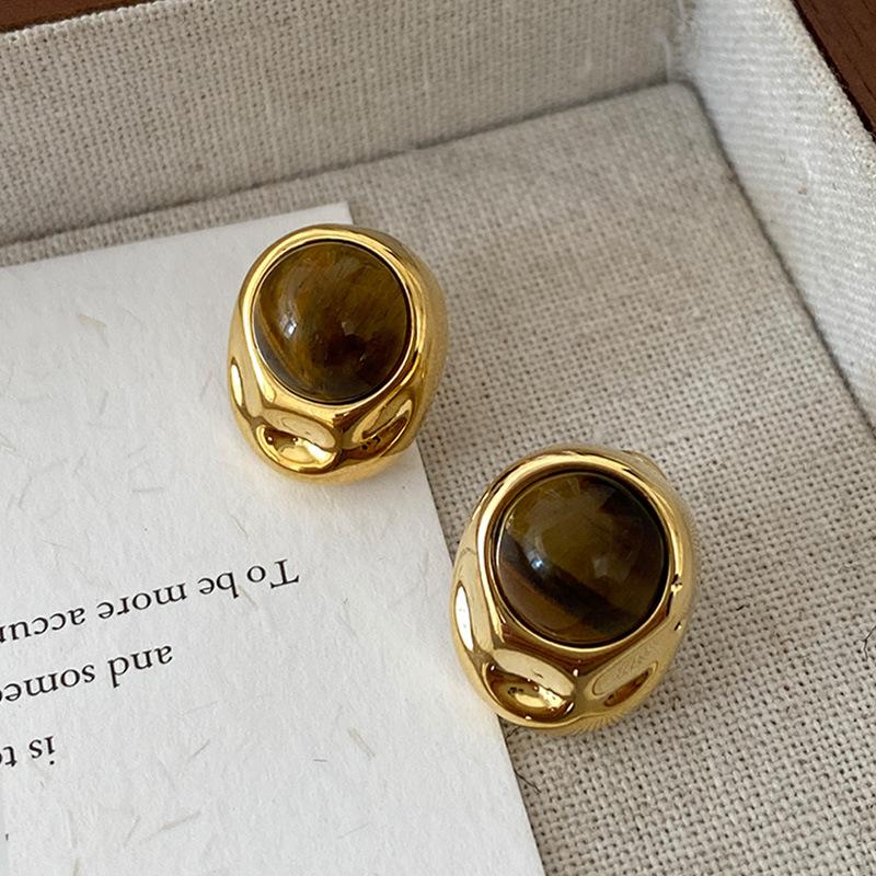 Geometriske ovale øredobber med stift, vridd kantdesign, premium følelse øredobber, middelalderske vintage franske retro øredobber