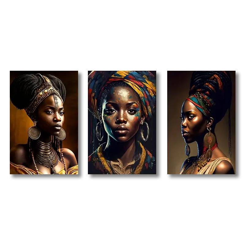 3pcs Unframed Canvas Poster Wall Art African Black Woman Print Oil Painting Living Room Corridor Bedroom Wall Decoration