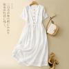 Real shot summer new cotton and linen literary loose casual age reduction embroidered white dress women's clothing