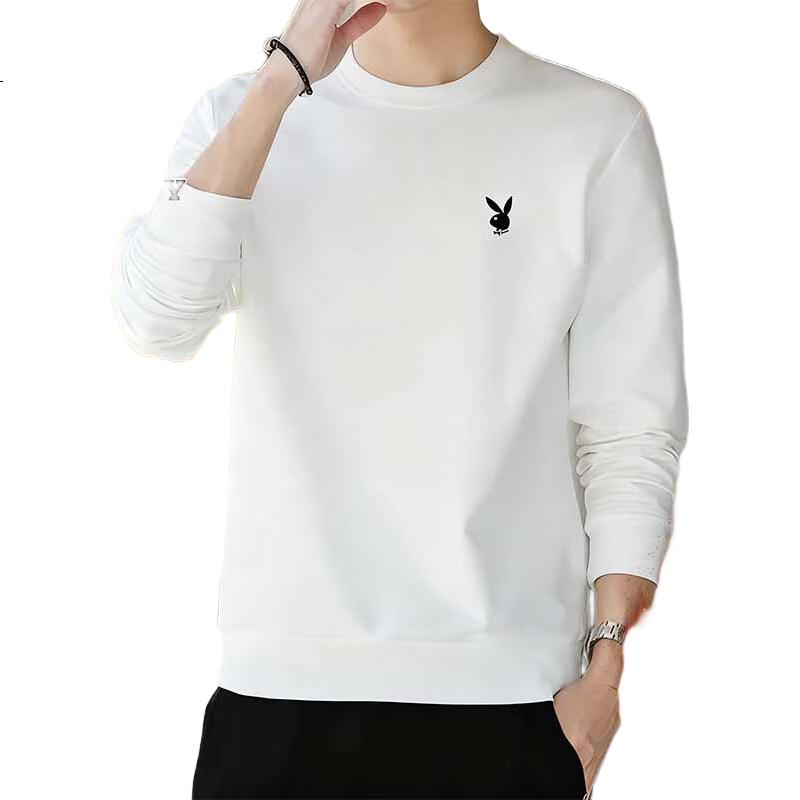 PLAYBOY Men's Long Sleeve T-Shirt Autumn Winter Fleece Lined Warm Crew Neck Casual Base Layer Black Fleece 5XL