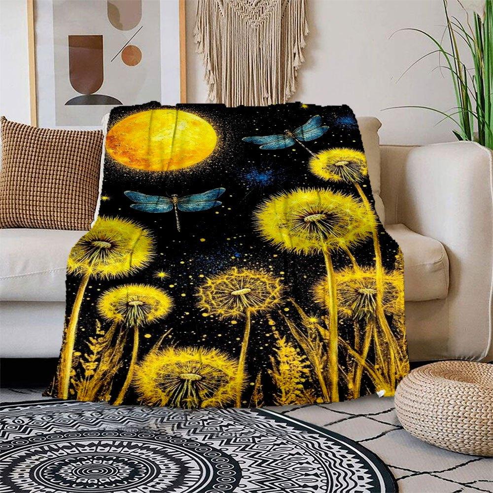 Dandelion Dreams: Celestial Night Art Print Blanket Flannel Throw Blanket for Sofa, Bed, Travel, Camping, Office, Couch, Chair, And Bed Gif 150x180cm