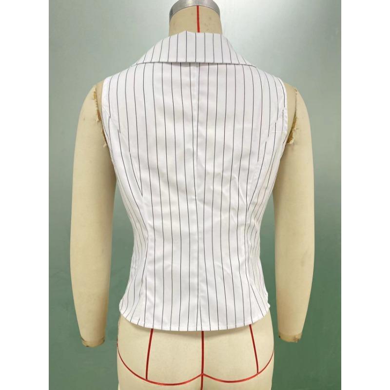 Summer Temperament Striped Sleeveless Shirts Slim Fit Cardigan Women’s Blouses & Shirts