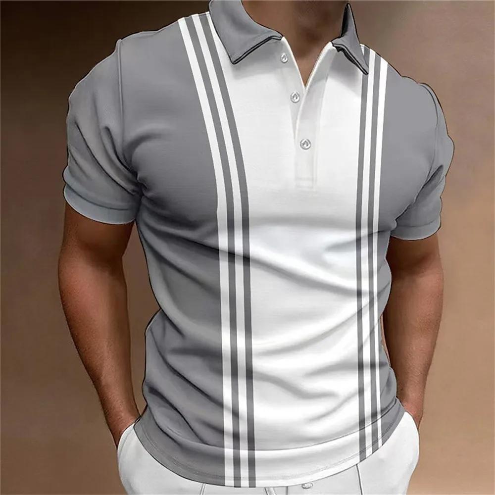 Men's Button Polo Shirt, Collar Short Sleeved Shirt, Button Striped Collar Casual Sportswear, Trendy T-shirt
