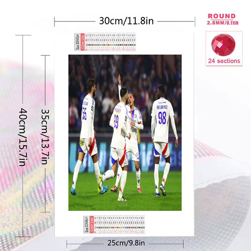 Olympique Lyonnais football team Pattern 3pcs 100% Round Full Drill 5D DIY Diamond Painting Embroidery Cross Stitch Rhinestone Décor