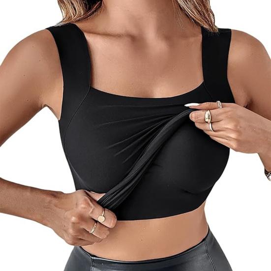 Women Bottom Bra U-Neck Sleeveless Super Soft Stretch Fabric Built-In Comfort Bra Wireless Padding Slim Fit Layering Tops
