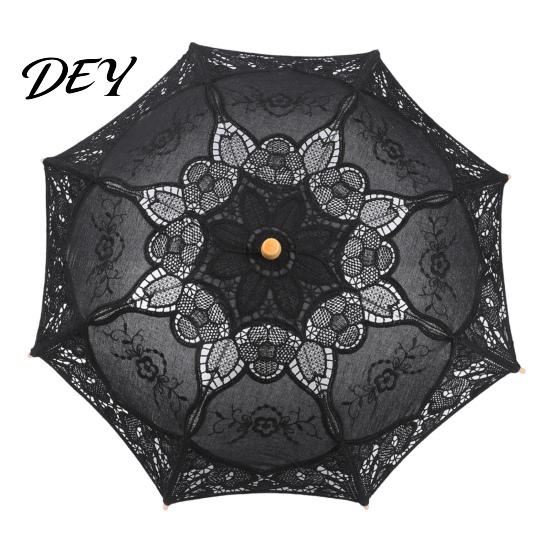 Anti-UV Regenparaplu Vintage Gotische Kantparaplu, Zwarte Bruidsparaplu voor Halloween Heksen Cosplay, Huwelijksdecoratie, Podiumvoorstelling