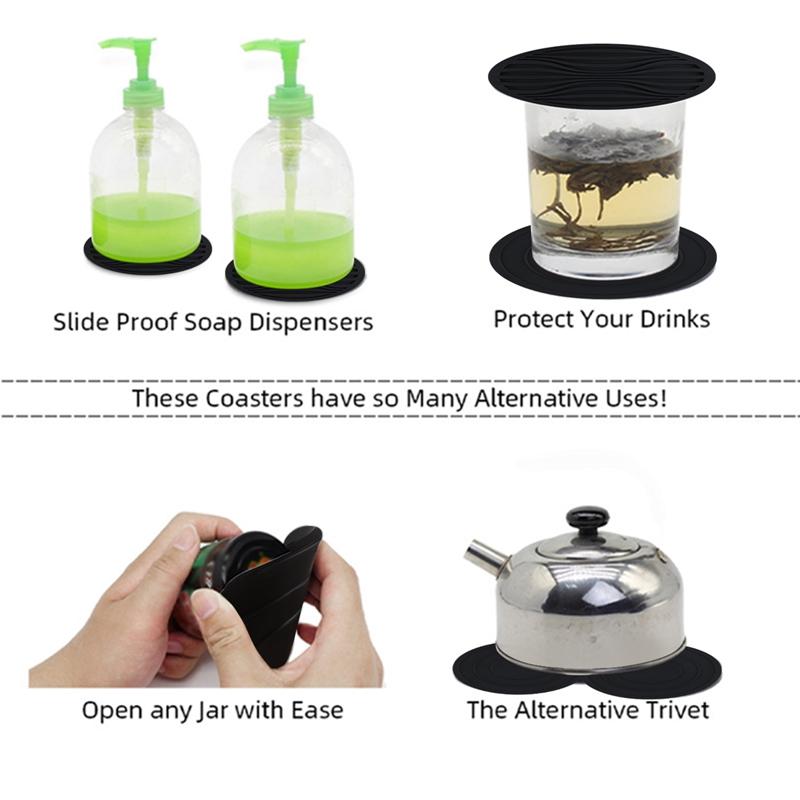 6 Teile/satz Silikon-trinkuntersetzer Mit Metallhalter Ständer Rutschfeste Getränke-kaffeetasse Runde Tassenmatte Glasgreifer Pads Geschirr