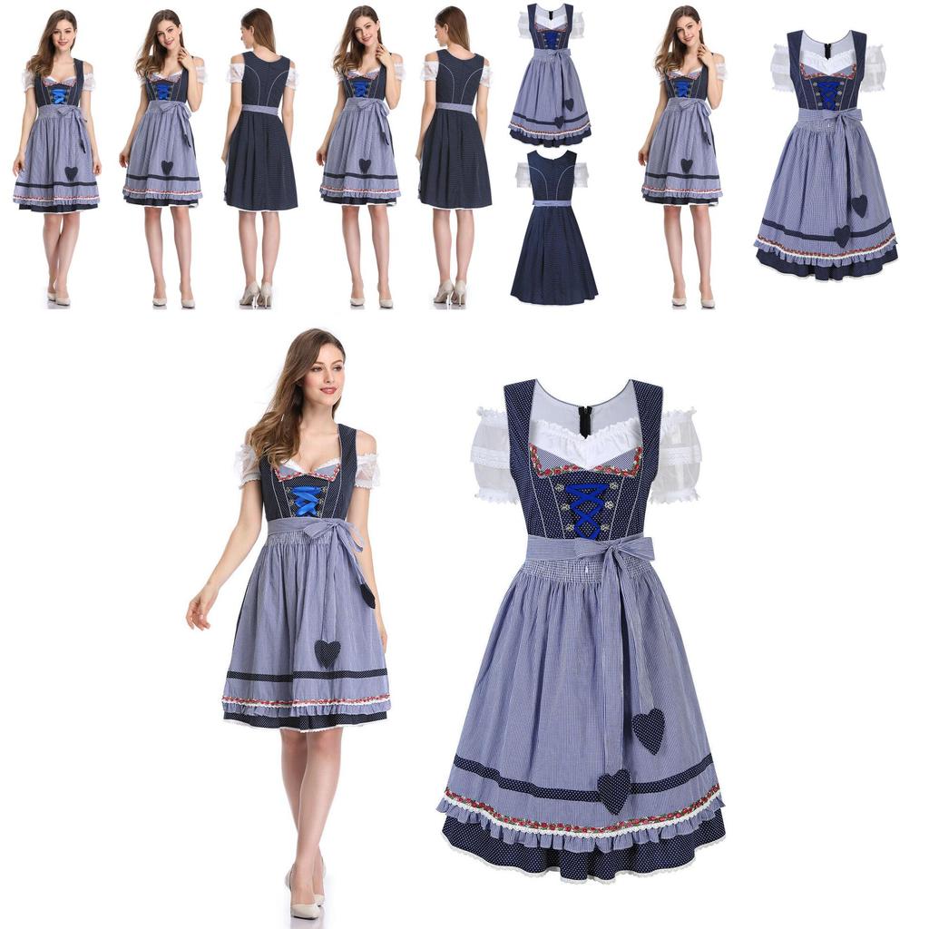 Stylish Women's Oktoberfest Trachten Dirndl Traditional Dress With Floral Pattern And Apron
