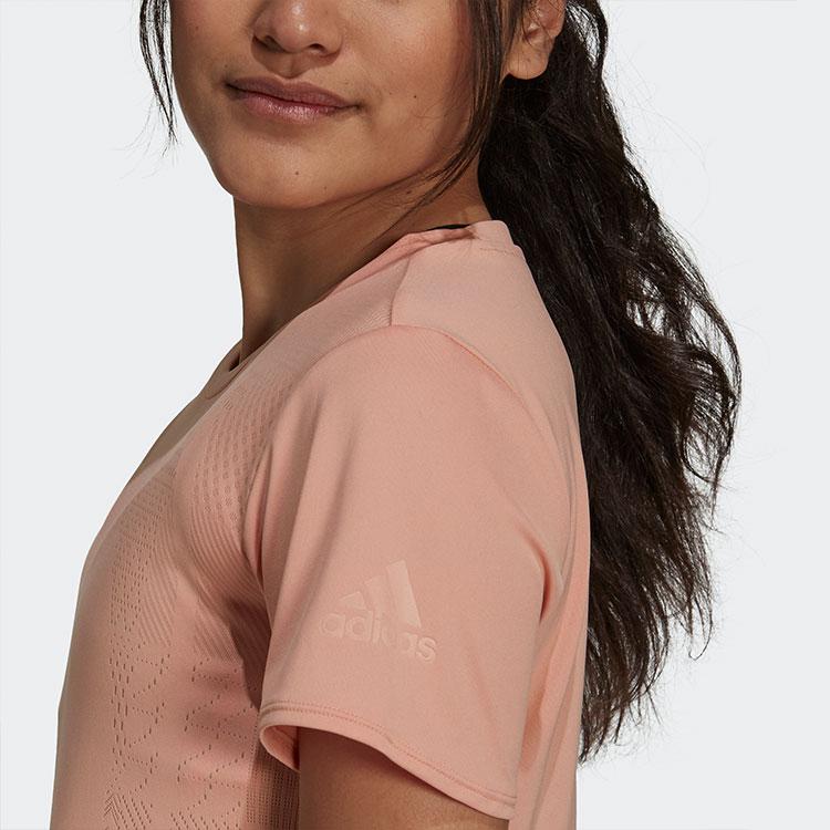 Adidas Solid Color Round Neck Sports Short Sleeve T-Shirt Women Tops Red Pink GT3044