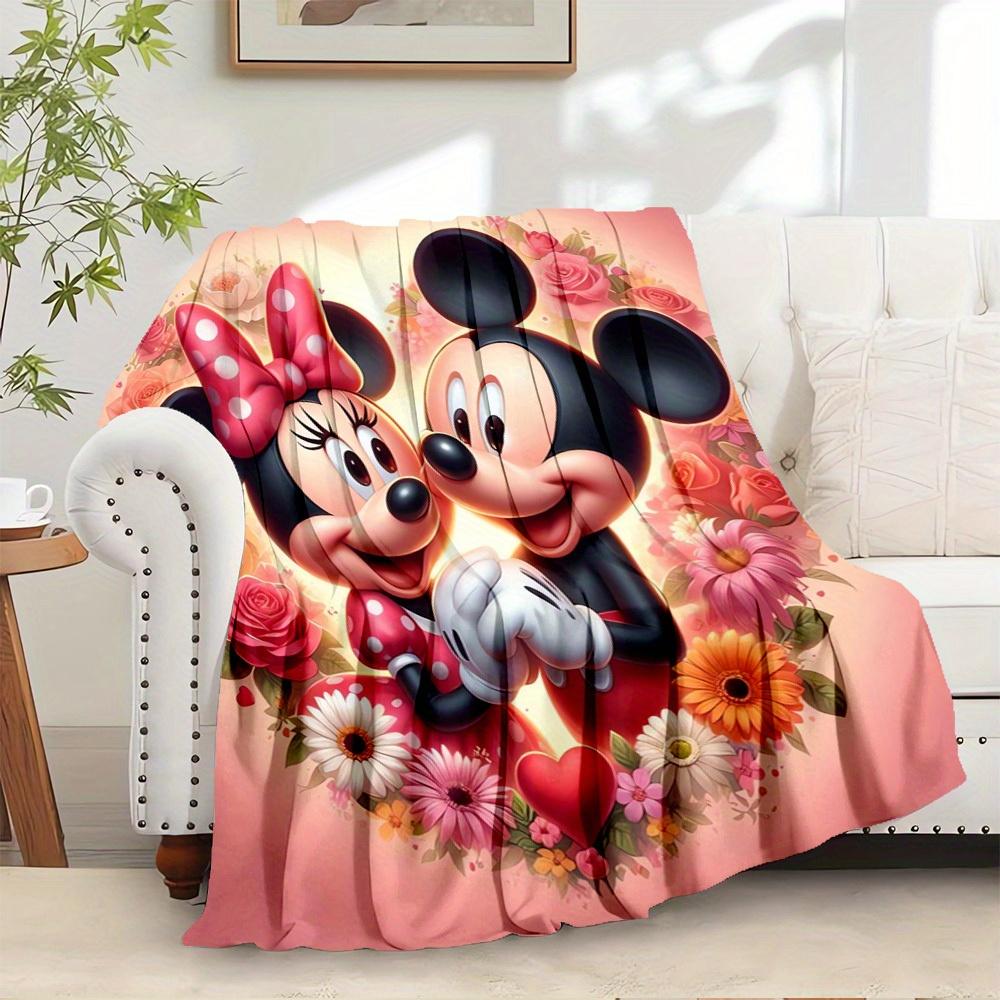 

1pc Flannel Minnie Mouse and Mickey Mouse Floral Heart Throw Blanket, can be used for bedding small throw blanket, sofa blanket, gift idea, 130x150cm