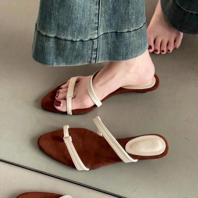 New Niche Narrow-strap Sandals with Wedge Heels Flip-flops and Fairy Shoes