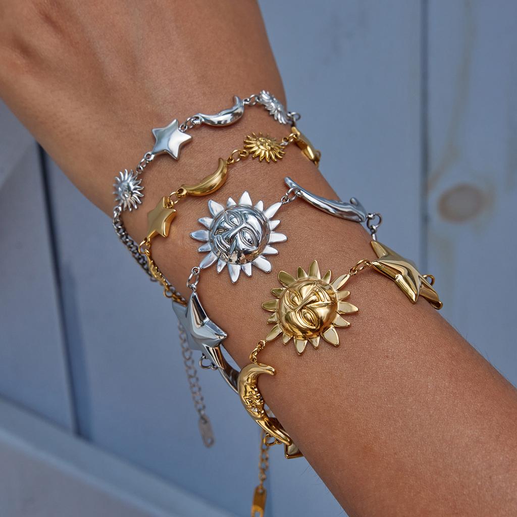 Youthway Stainless Steel Large Star Moon Bracelet Niche Design For Daily Commuting Fashion Accessory
