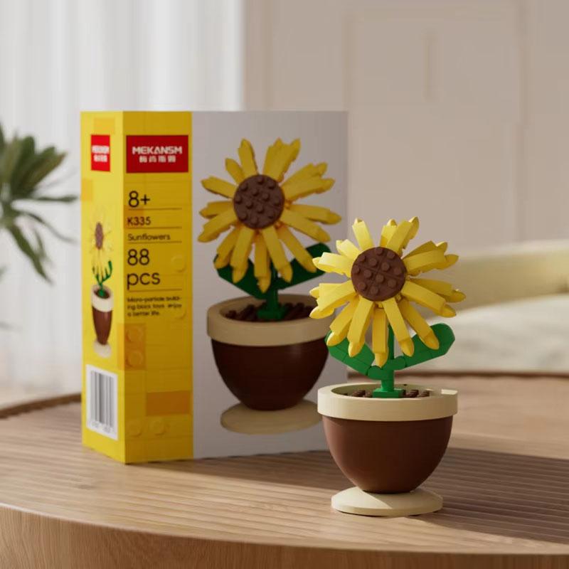 Educational Building Block Flower Bouquet Pot Plant Toy, Small Part Assembly Floral Decoration, Realistic Children Girl Gift