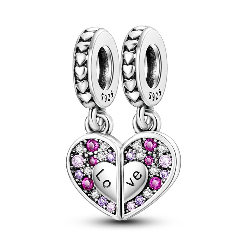 925 Silver Heart Beads DIY Jewelry Charms for Women Mothers Day Gift Bracelet Necklace Pendant