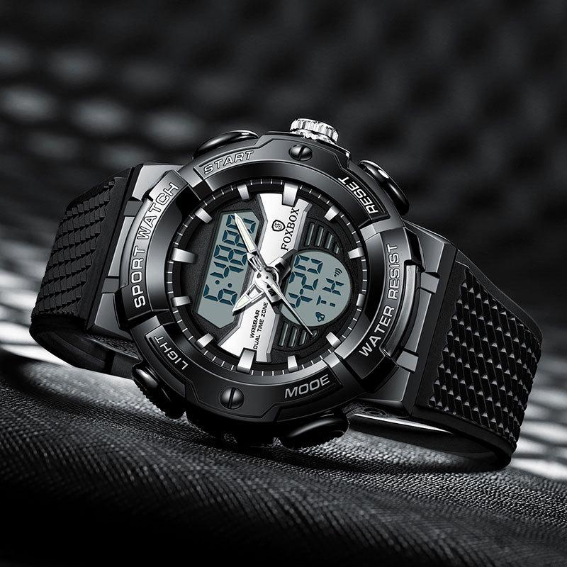 FOXBOX 0046 Fashion Custom Logo Men Digital Watch Latest Silicone Strap Water Resistant Double Display in Stock Casual Watch