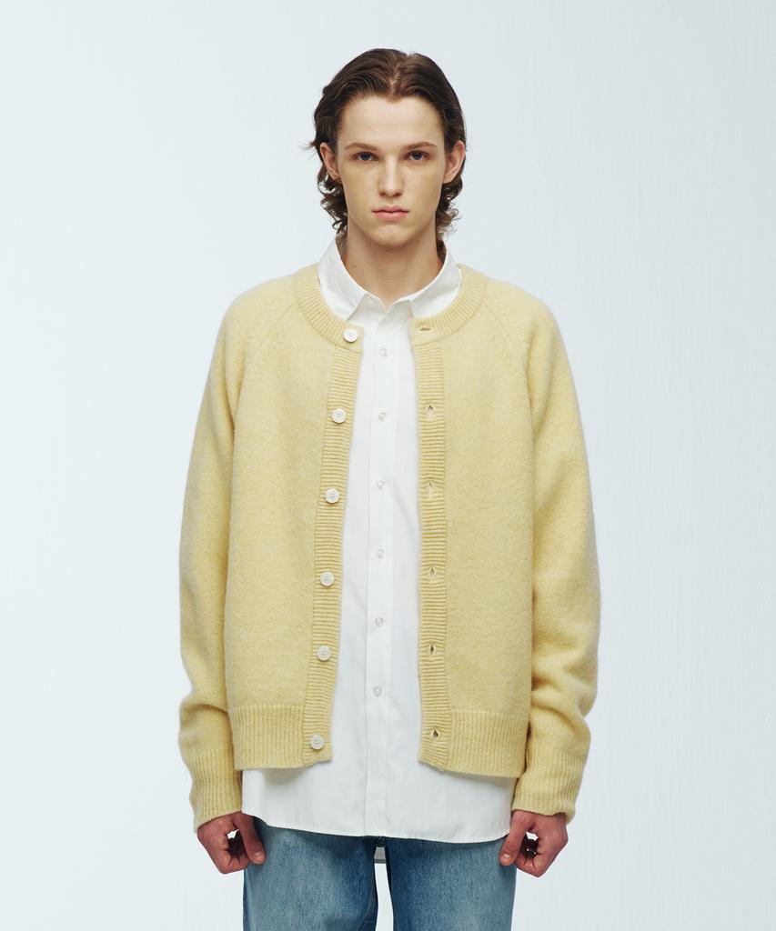 Knitted Shaggy Dog 100% Wool Round Cardigan Yellow