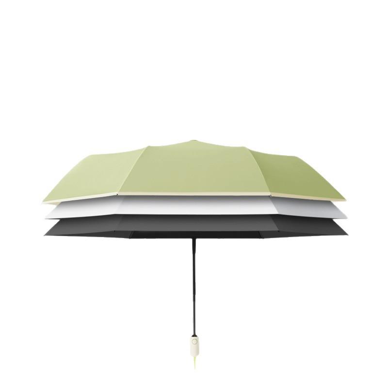 The new three-fold automatic 8-bone colored glue fabric is closed gradually, umbrella, UV protection and umbrella.
