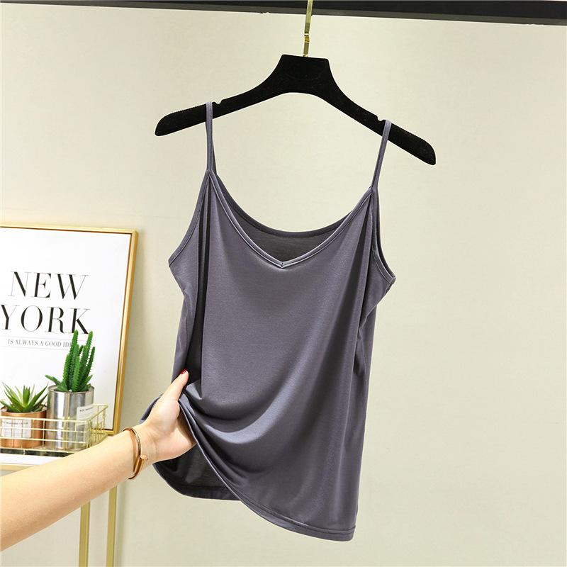 Summer solid color suspender vest women's loose v-neck sleeveless bottoming shirt, thin inner and large size outer wear versatile top