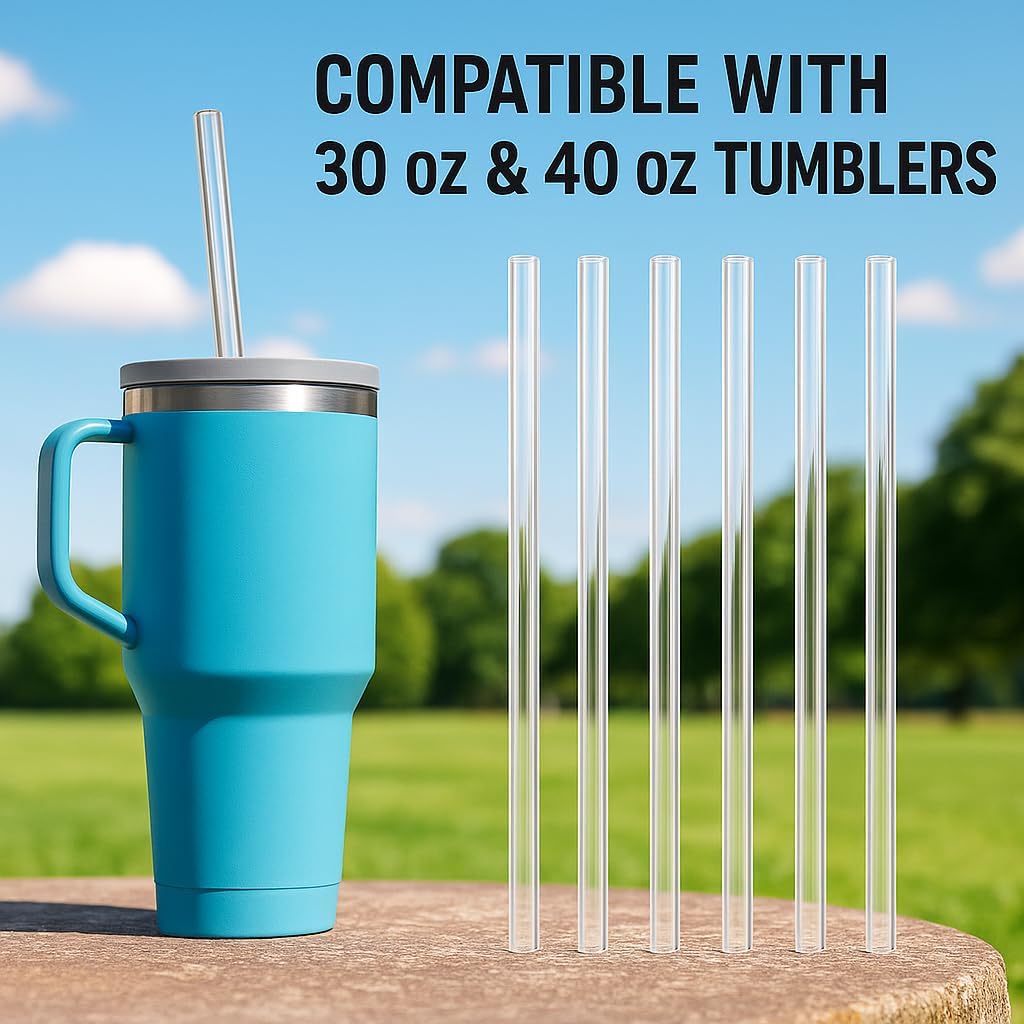 Replacement Straws for Stanley 40oz & 30oz Tumblers – 6 Pack Reble Plastic Straws with 2 Cleaning Brushes – BPA- Free Spill Stopper Accessories