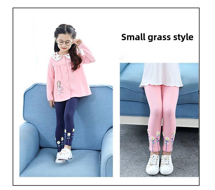 Mädchen Leggings im Prinzessinnenstil mit floraler Stickerei und Hasenprint für Frühling & Herbst