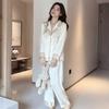 Women's Ice Silk Pajama Set - Fashionable Chinese Style with Butterfly Design, Light Luxury Long Sleeve Top & Pants for Home Wear.