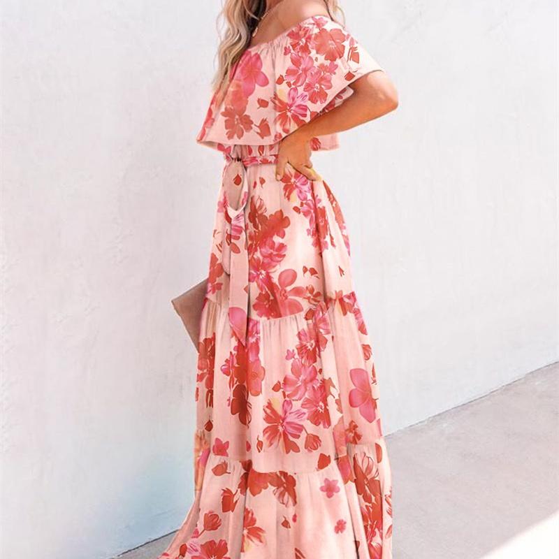 Elegant Bodycon Sexy Women's Off Shoulder Dress for Women 2022 Summer Floral Maxi Boho Party Dresses Woman Robe Femme Ladies
