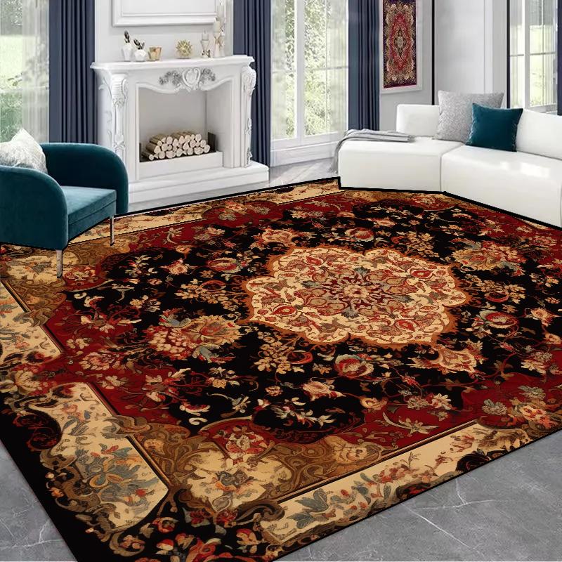 Persian Style Luxury Big Carpets for Living Room Decoration Bedroom Green Anti Slip Rugs Ins Plush Customizable Large Area Mats