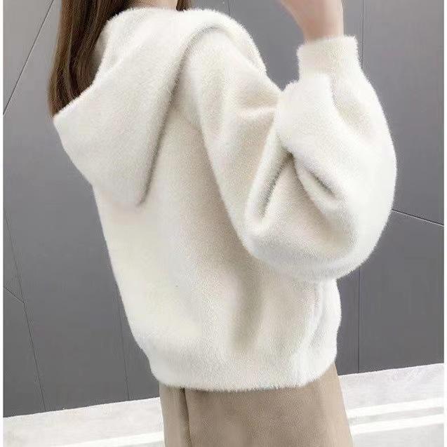 Women's Trendy Faux Mink Long Sleeve Knit Cardigan, Korean Style - Versatile & Fairy-Inspired for Autumn & Winter
