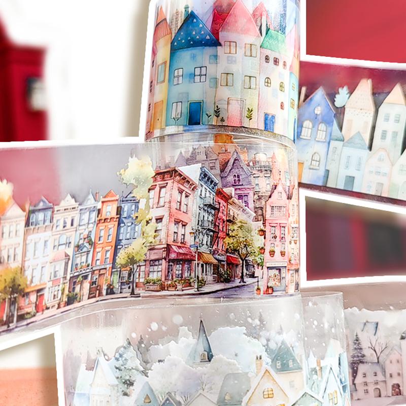 6 Style Romantic Fairy Tale Town Landscape Tape Stickers Scrapbook Phone Case Notebook Diary Decoration Stationery Stickers