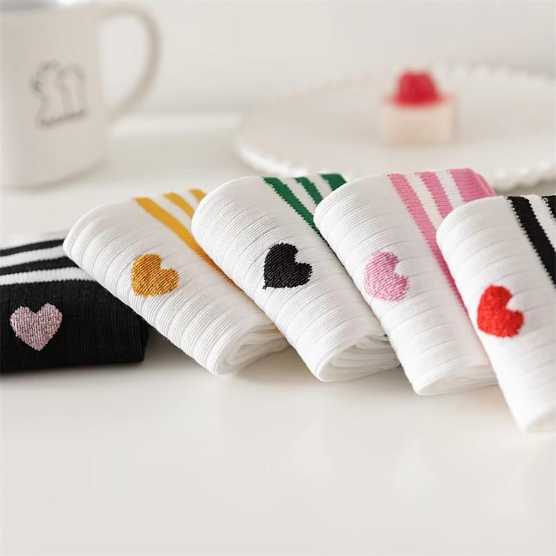 1 Paar Love Gestreifte Mittelange Socken - Bequem Und Atmungsaktiv, Niedliche Und Süße Erste Liebe Damen Socken