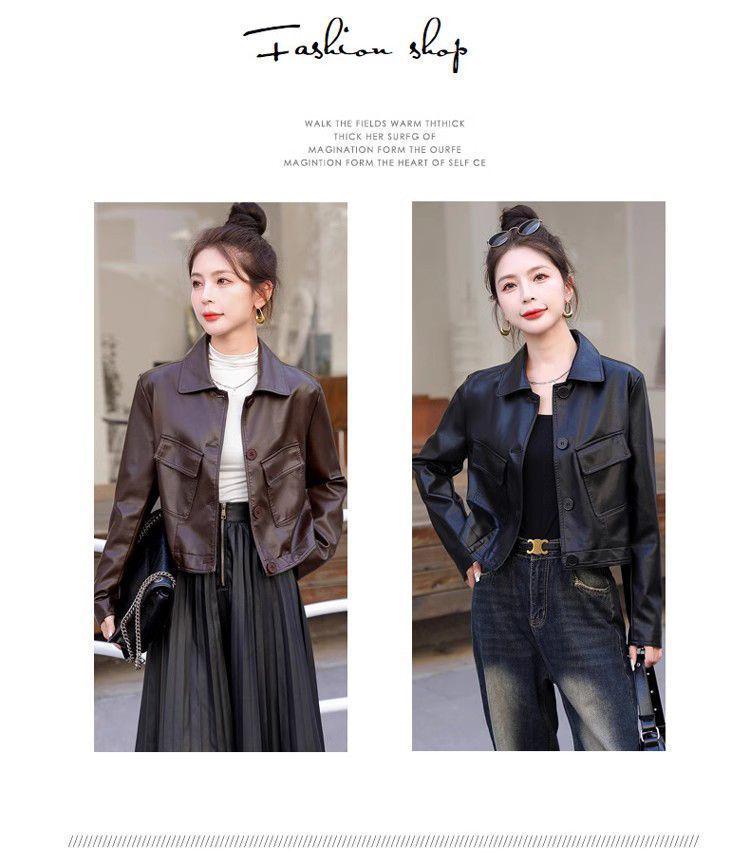 Women's Slimming Motorcycle Leather Jacket - Short, Versatile, Spring/Autumn 2025 Fashion for Petite Sizes