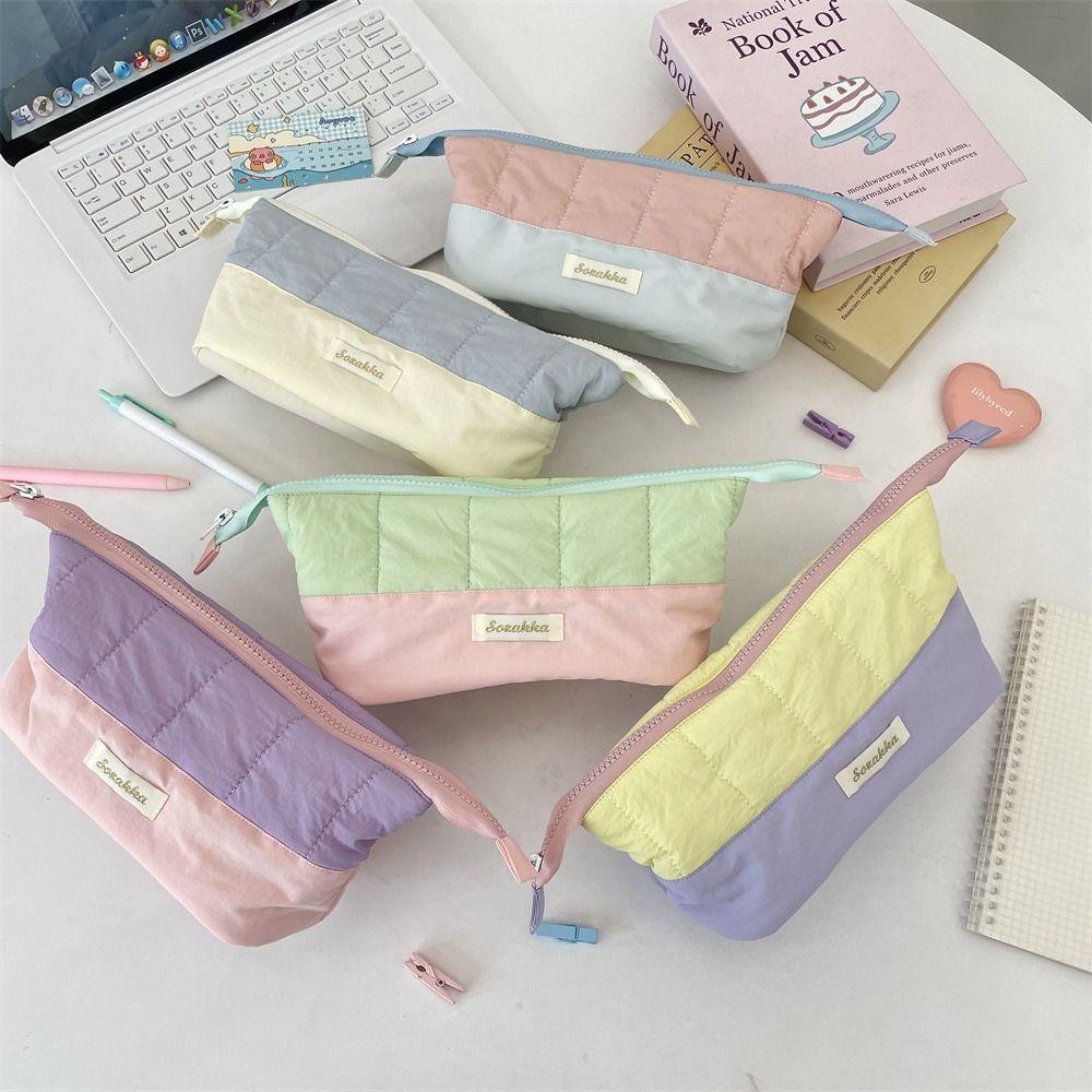 Colorblock Cute Makeup Bag Zipper Pencil Case Casual Stationery Bag Student