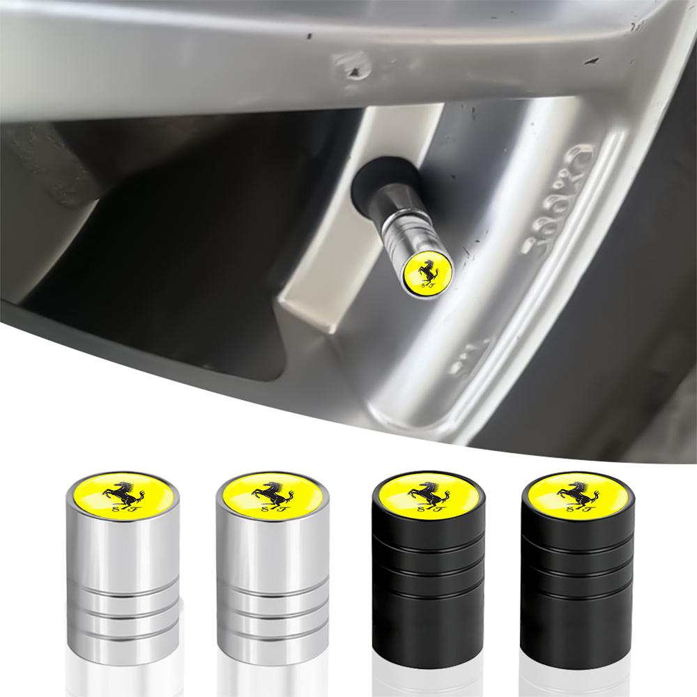 4Pcs Car Logo Wheel Valve Caps Stem Covers Auto Exterior Accessories For Ferrari F1 458 488 SF90 Stradale SF90Spider 296 GTB 296 WM2