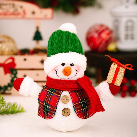 Christmas Plush Snowman Doll Tabletop Decoration Lighted Small Snowman Ornament for Winter Home Kitchen Mantel