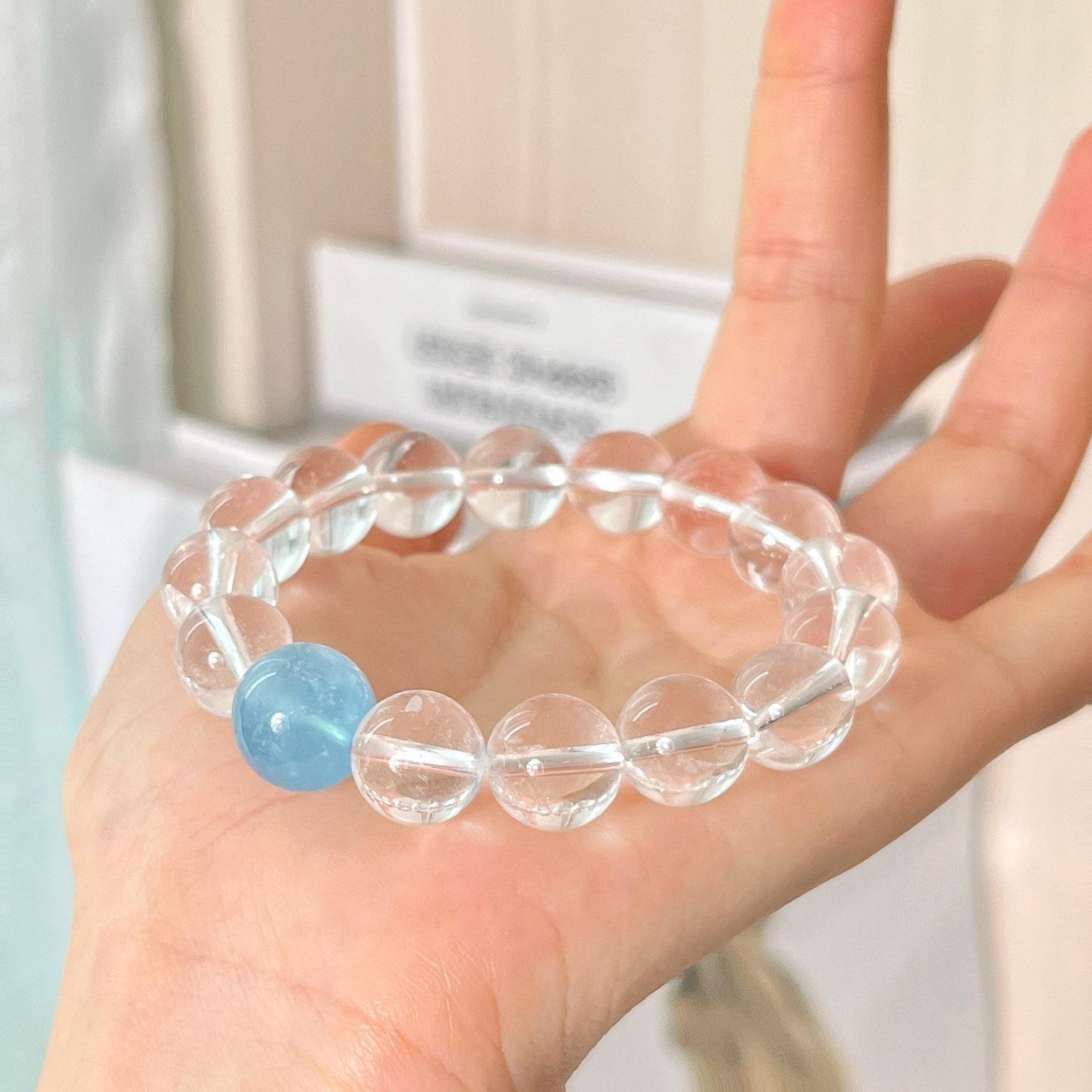 12Mm High Quality Natural White Crystal Aquamarine Design Bracelet Bracelet