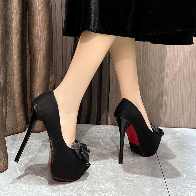 Sexy Pumps Women Satins Butterfly Flower Shallow Sandals 14CM Stiletto High Heels Party Nightclub Female Shoes