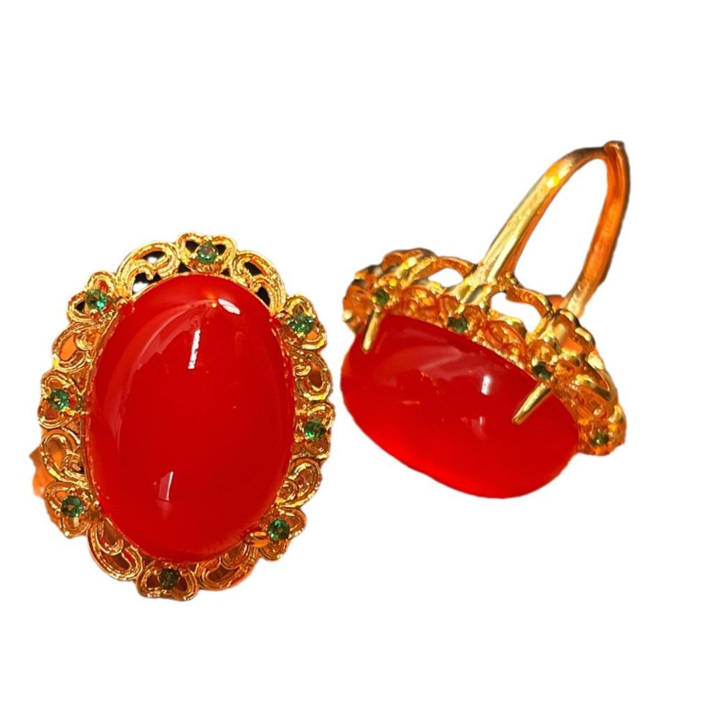 Jade Rot Beleuchtung Natürlicher Chalcedon Ring Achatring, Echte Aufnahme