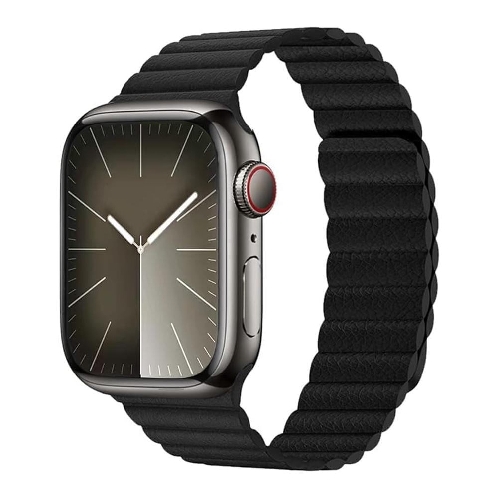 

Кожаный ремешок для Apple Watch, ремешок 45 мм, 41 мм, 49 мм, 44 мм, 40 мм, 42 мм, магнитный браслет correa iwatch Series 9, 8, 7, 3, 4, 5, 6, ultra se 2 38mm-40mm-41mm чёрный