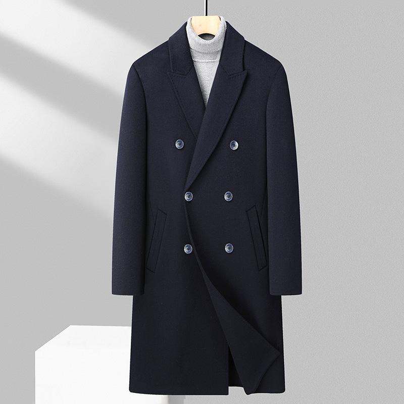 

Autumn and Winter Double-sided Woolen Coat Trench Coat Men s Korean Version Slim-fitting Youth Double-breasted Woolen Coat Men s Coat 175 чорний