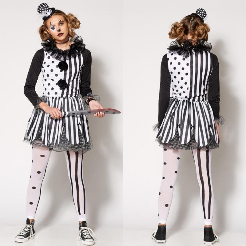 Halloween Black & White Clown Princess Dress: Ringmaster Cosplay Costume for Stage Performance