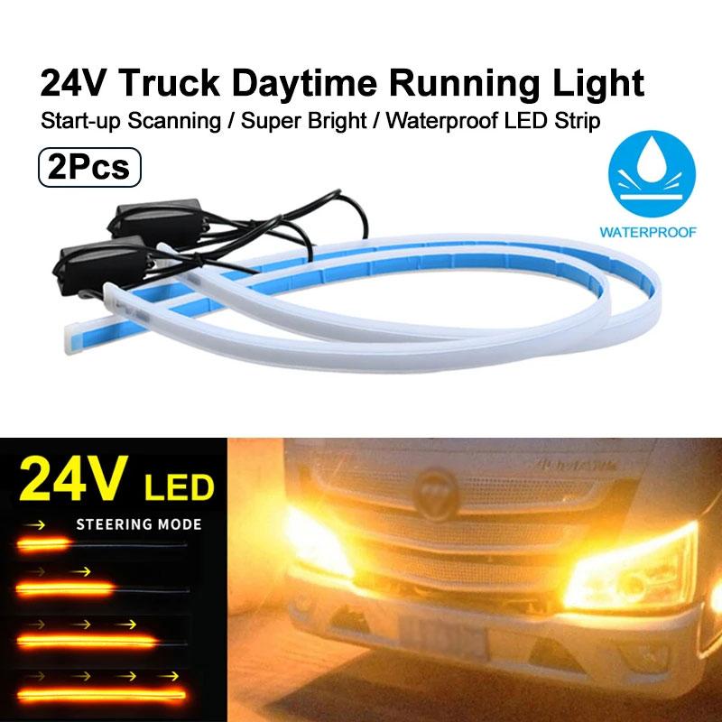 24V Truck Daytime Running Lights LED Turn Signal Light Flowing Yellow Light Start Dynamic Scan DRL Waterproof Truck Headlight